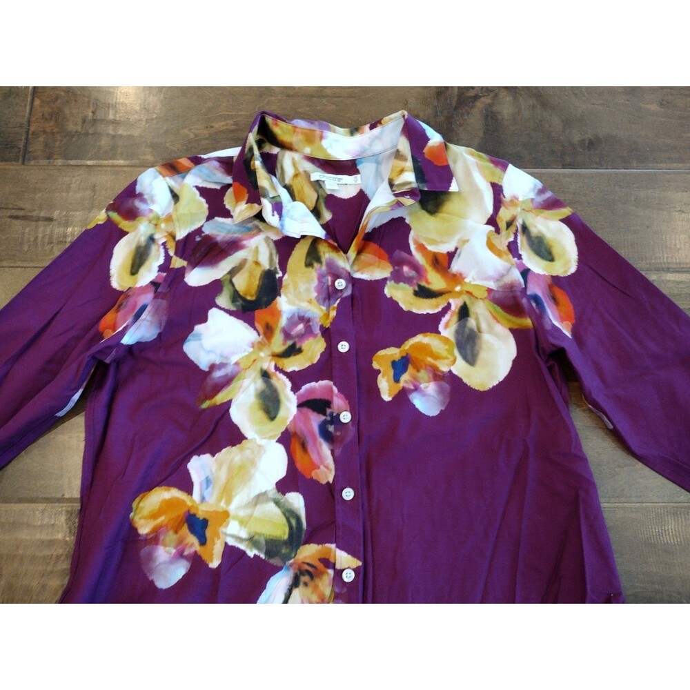 CHICO'S Women's purple floral long-sleeve button blouse shirt - 1.5 (US 10) - Picture 5 of 9